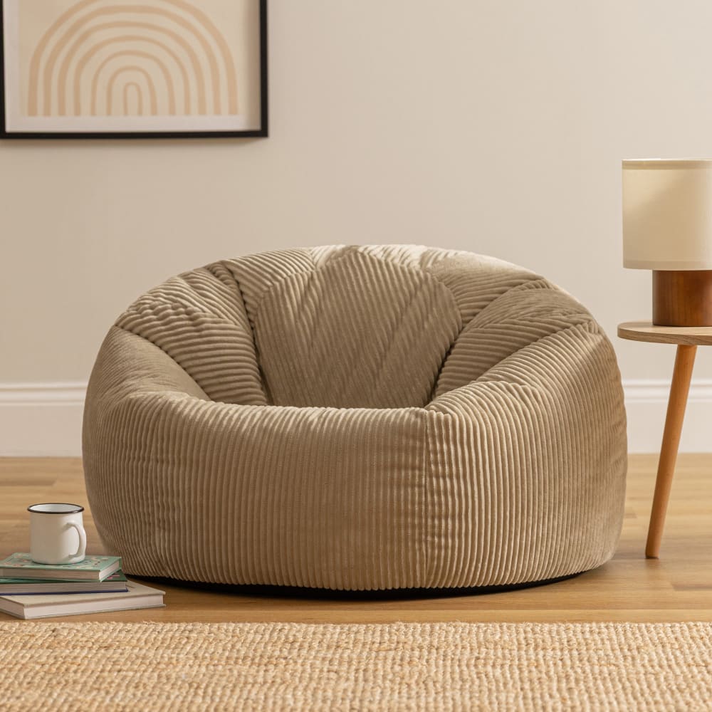 Pouf velours côtelé beige galet