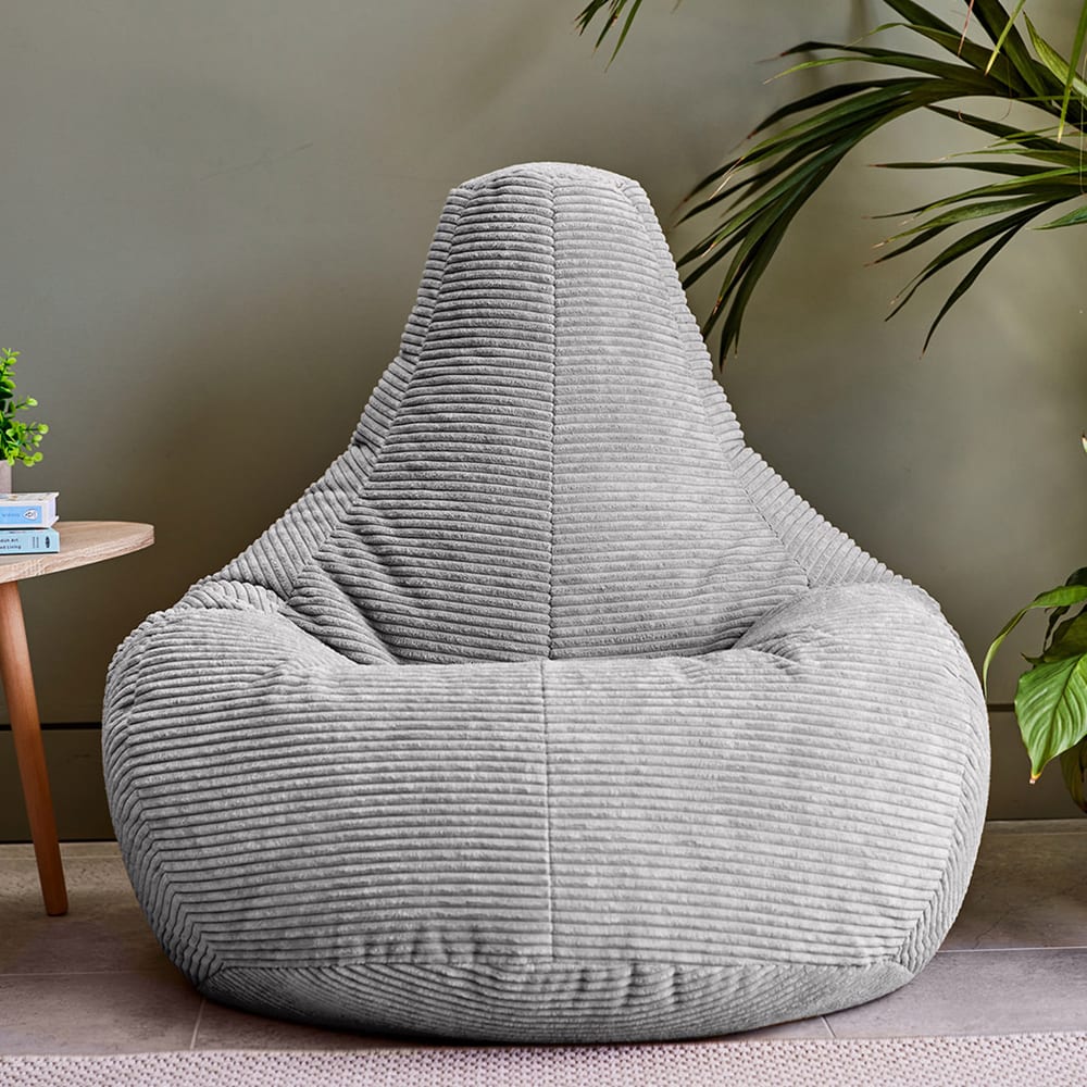 Sitzpuff aus Cord mit hoher Rückenlehne, Grau - Maisons Du Monde