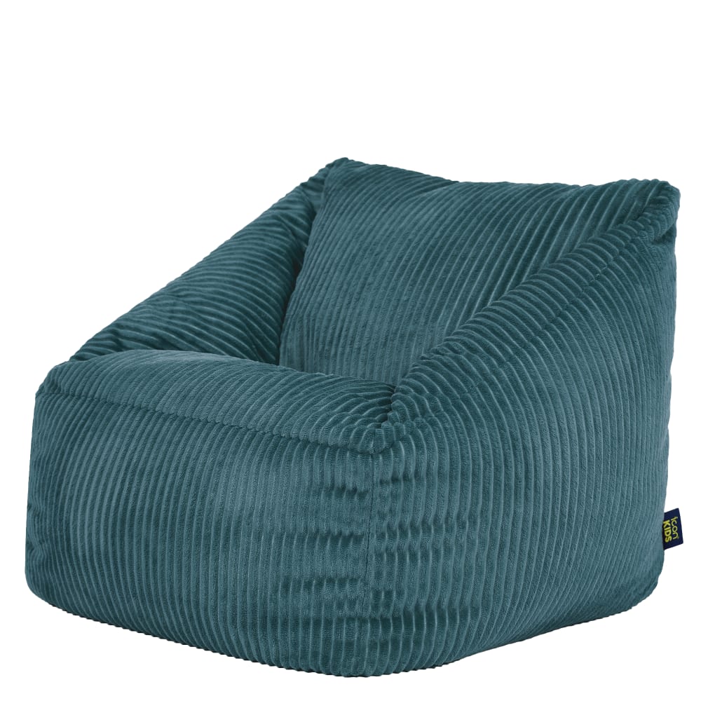 Pouf fauteuil enfant en velours côtelé bleu canard