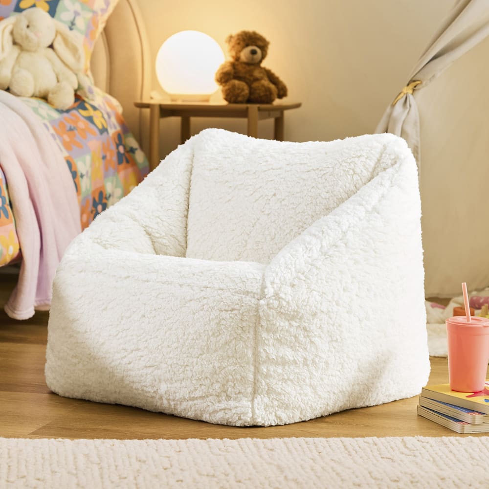 Icon - Pouf fauteuil enfant en polaire sherpa crème