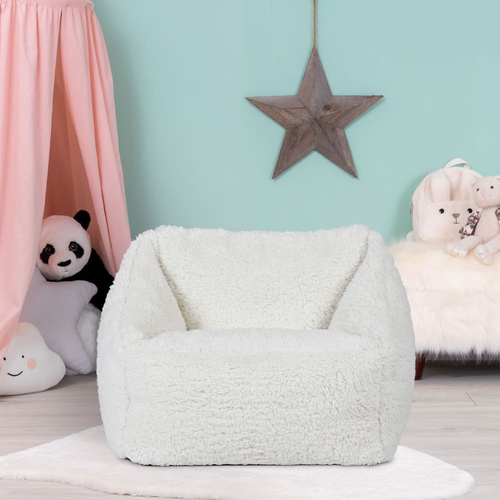 Pouf fauteuil enfant polaire sherpa beige (Icon) - Image 1