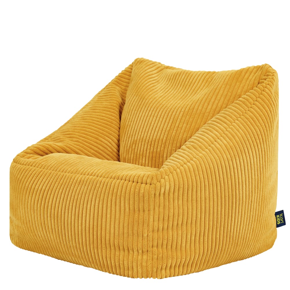 Pouf fauteuil enfant en velours côtelé jaune ocre