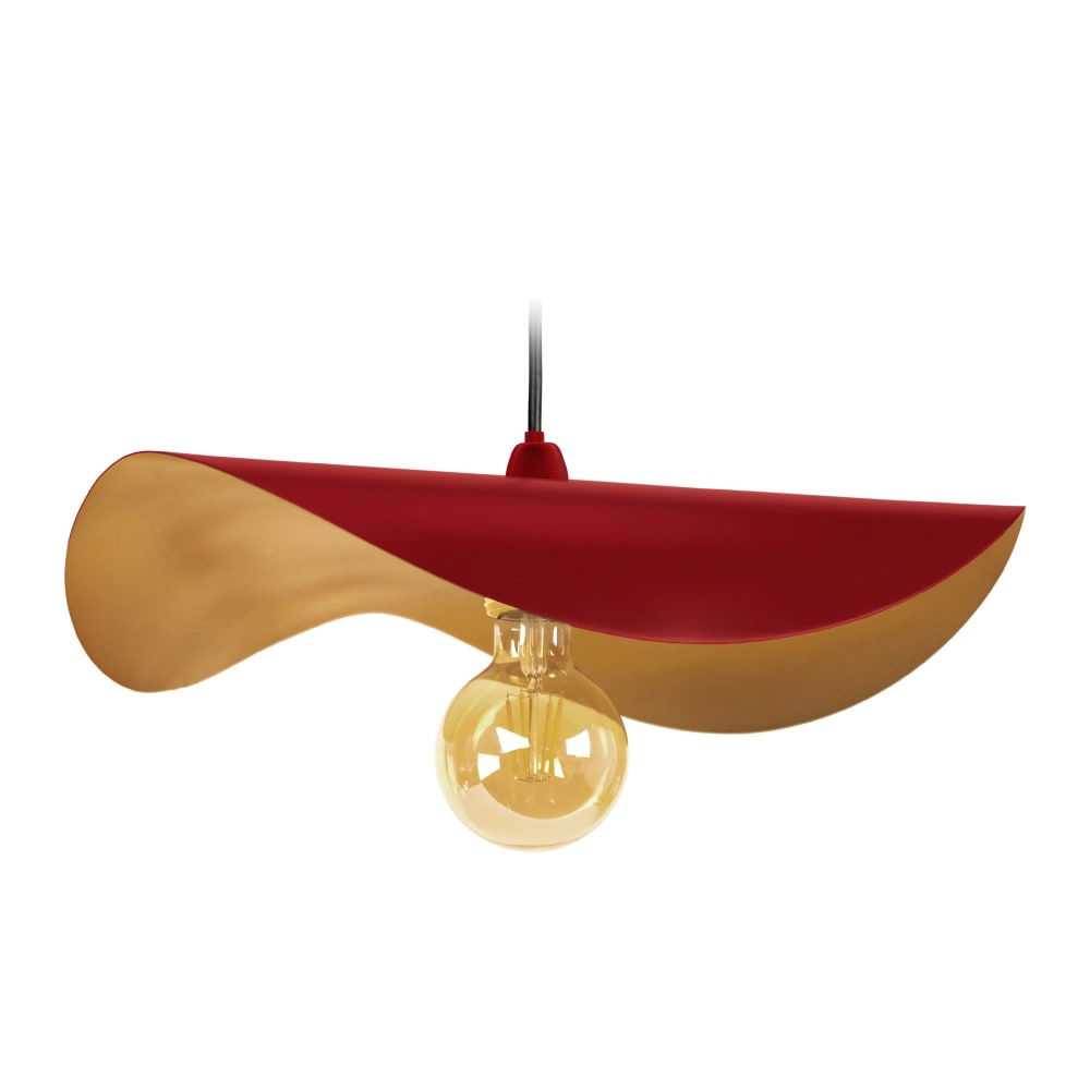 lampara de suspension  irregular metal negro pantalla rojo y oro