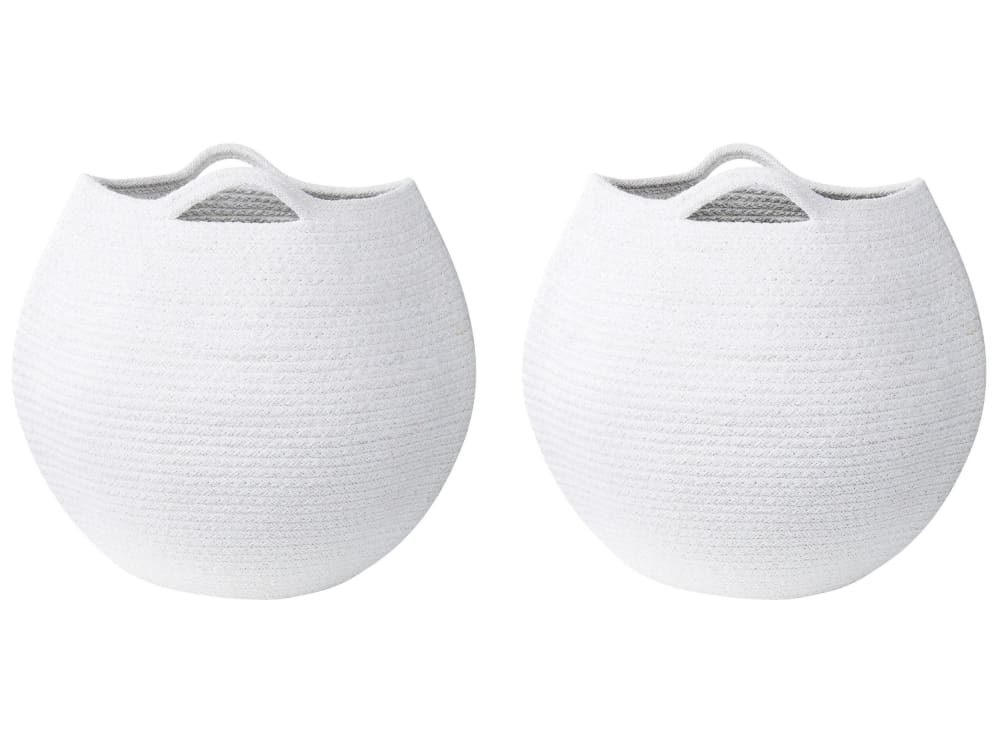Beliani Aufbewahrungskorb 2er Set Baumwolle Weiß style landhaus Weiß Baumwolle