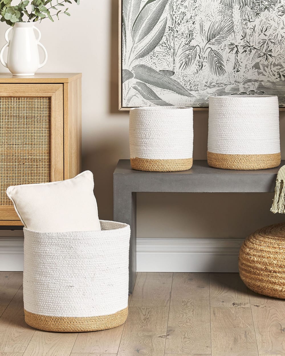 Lot de 3 paniers coton blanc