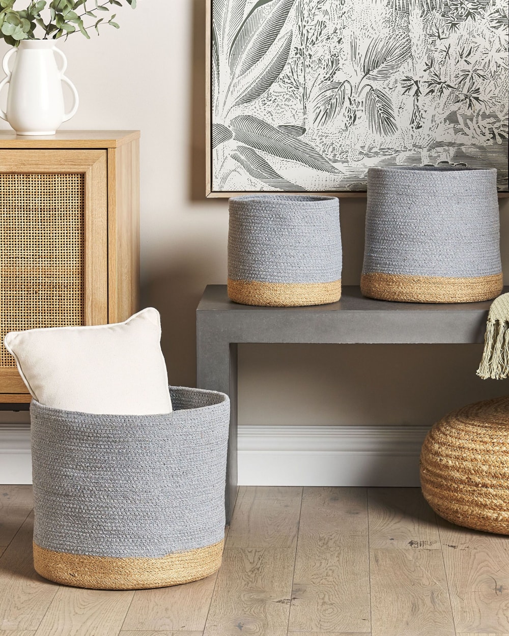 Lot de 3 paniers coton gris