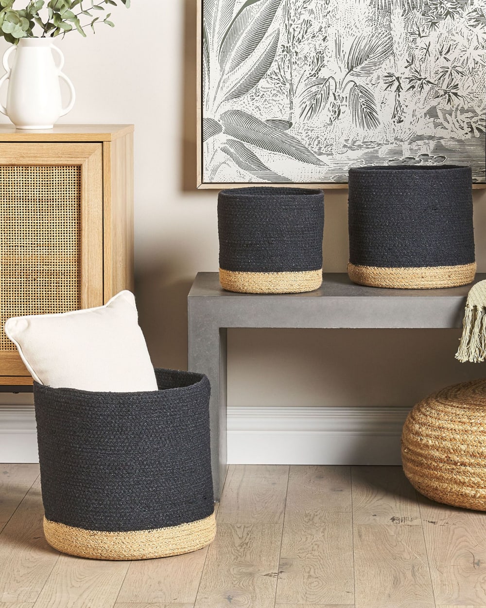 Lot de 3 paniers coton noir