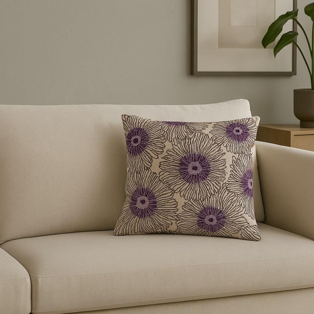 Kissenbezug aus Baumwolle 40x40, Beige und Lila - Maisons Du