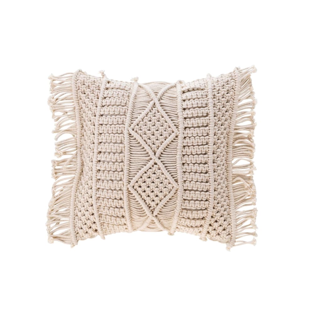 Coussin déhoussable avec franges et macramé coton naturel 40x40 cm - Maisons du Monde