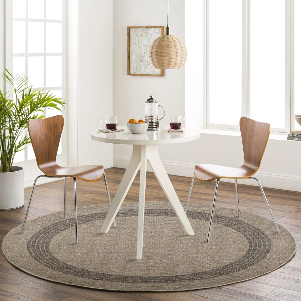 Alfombra redonda exterior/interior efecto yute beige/negro ø 100