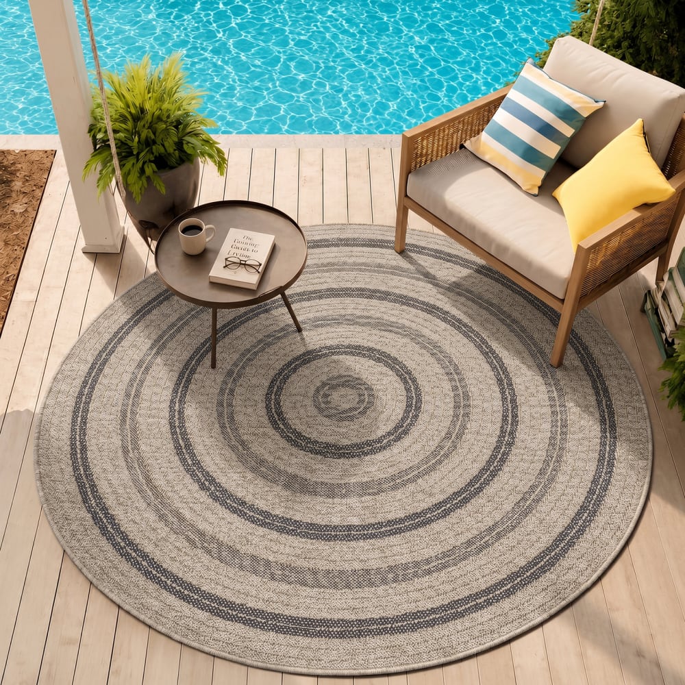 Livabliss Runder In-/Outdoor-Teppich mit Jute-Look Beige/Schwarz Ø 160 style modern Beige Öko-Tex Zertifikat Pvc - Polyvinlychlorid