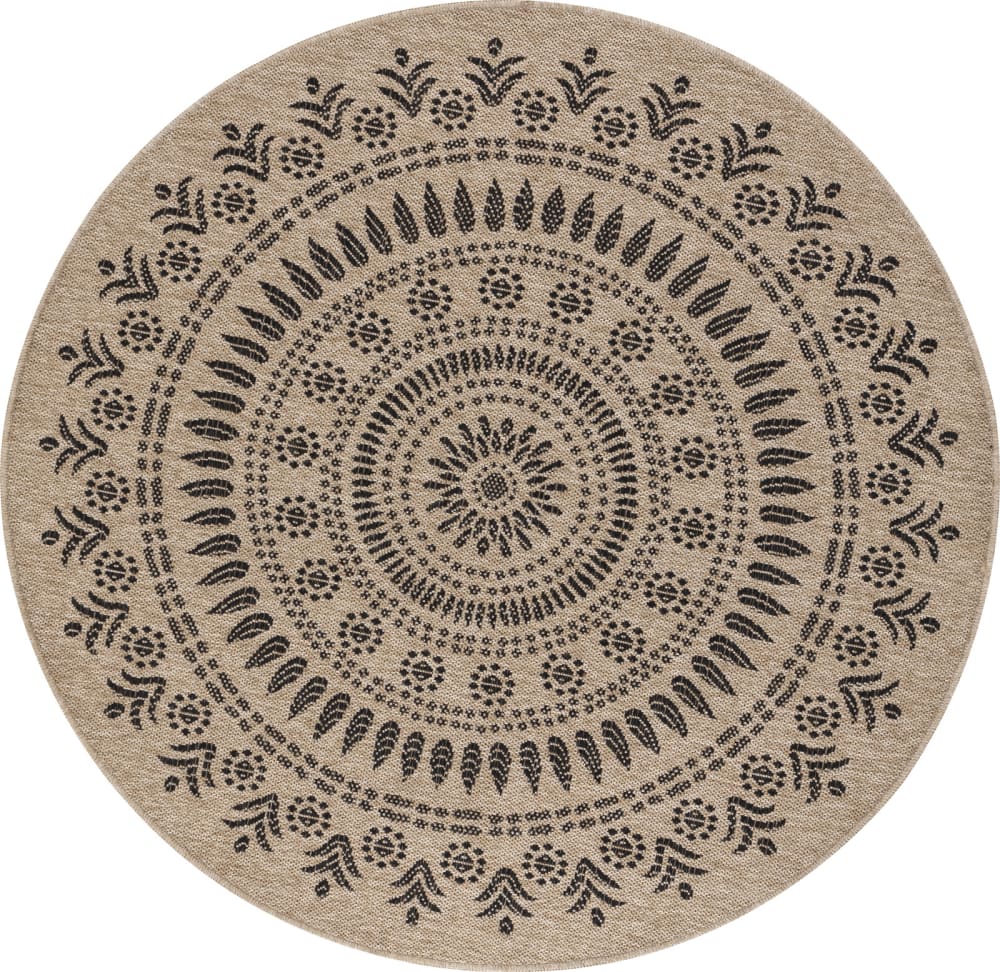 Tapis Rond Extérieur/Intérieur Aspect Jute Beige/Noir Ø 100