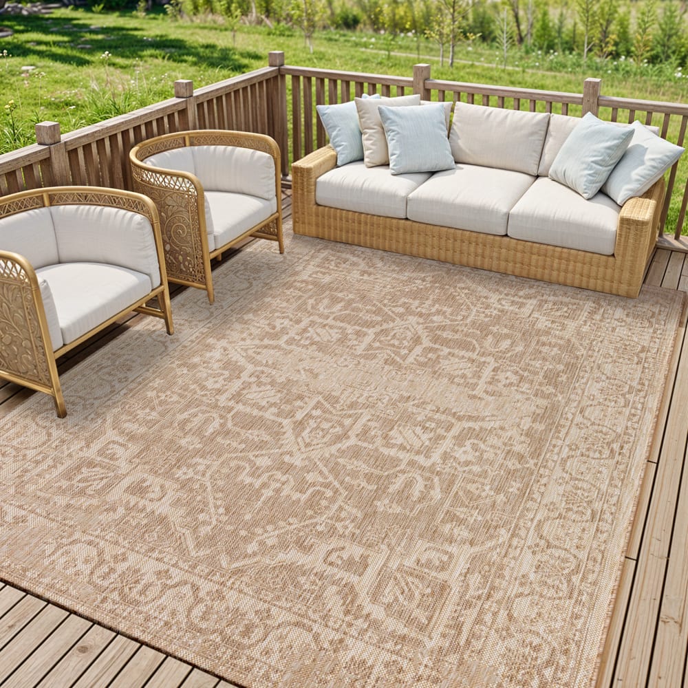 Alfombra exterior/interior efecto yute beige/marfil 160x213