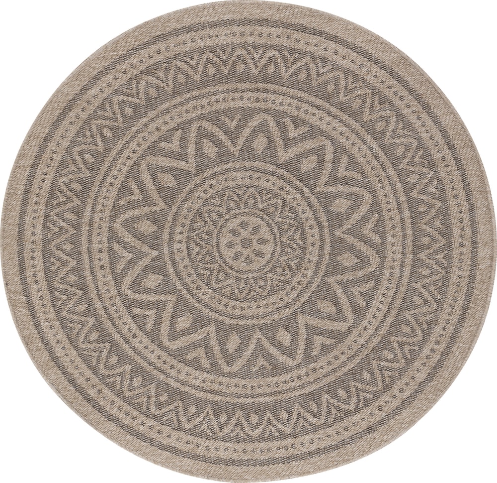Tapis Rond Extérieur/Intérieur Aspect Jute Beige/Noir Ø 100
