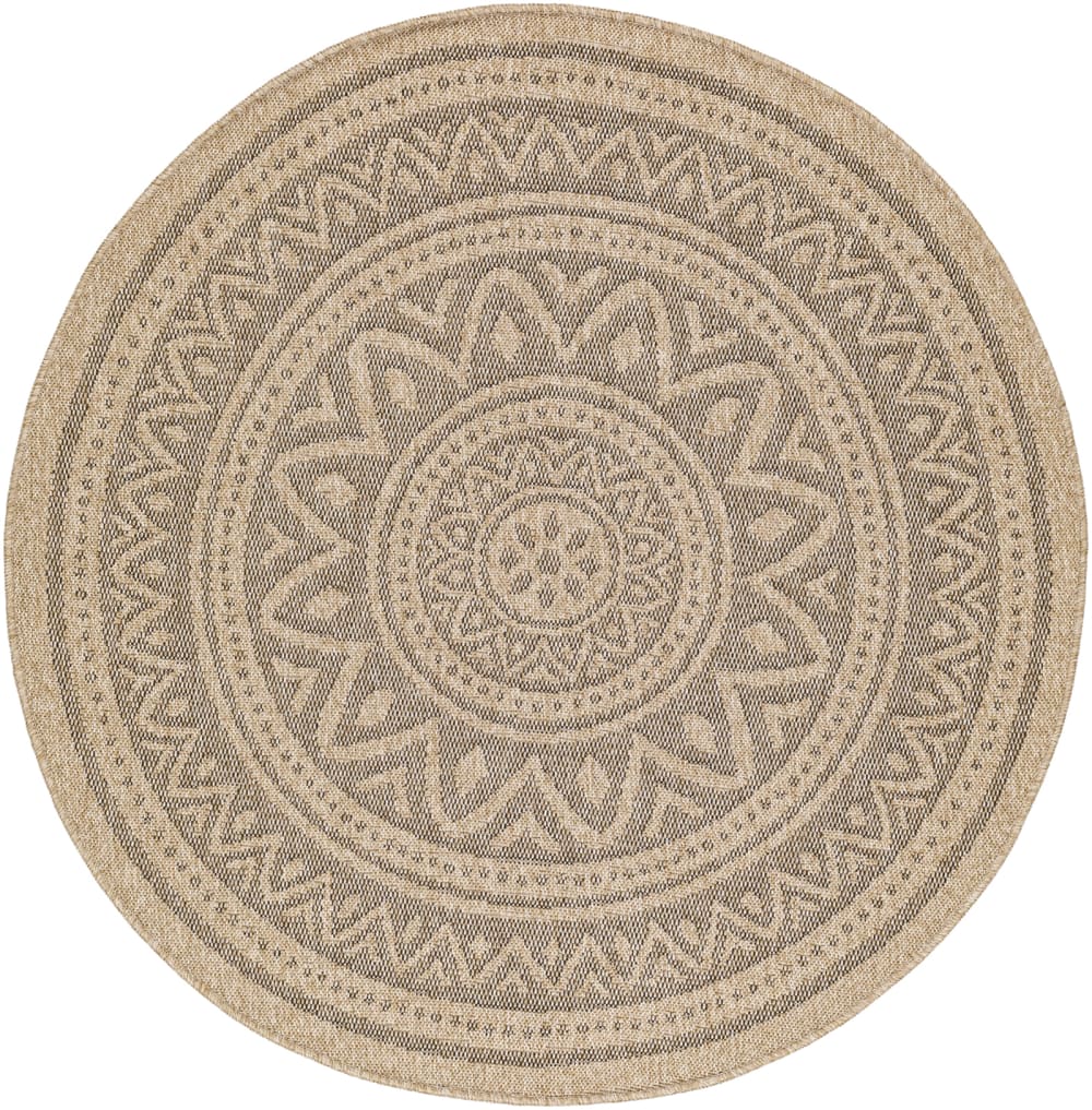 Tappeto rotondo esterno/interno aspetto di juta beige/nero ø 100