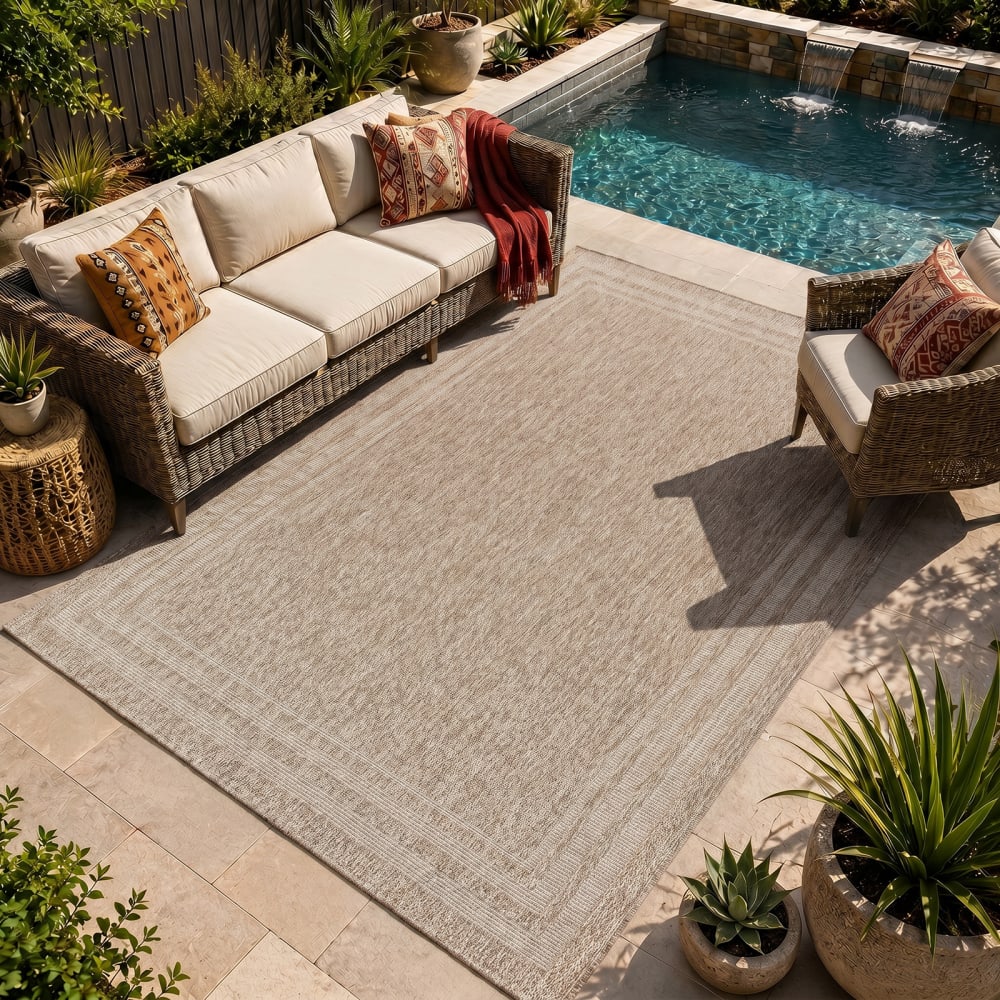 Alfombra exterior/interior efecto yute beige/marfil 200x275