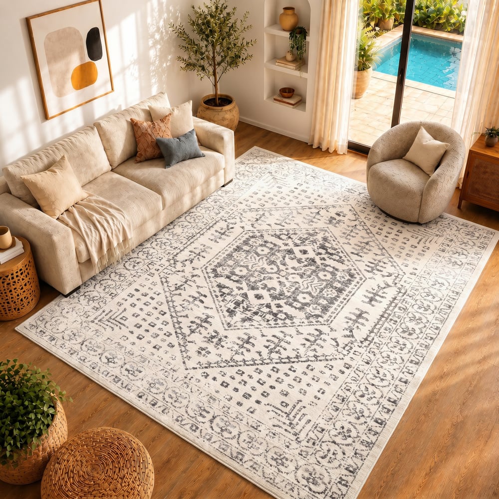 Tapis vintage oriental beige/gris 160x220 — vue 3