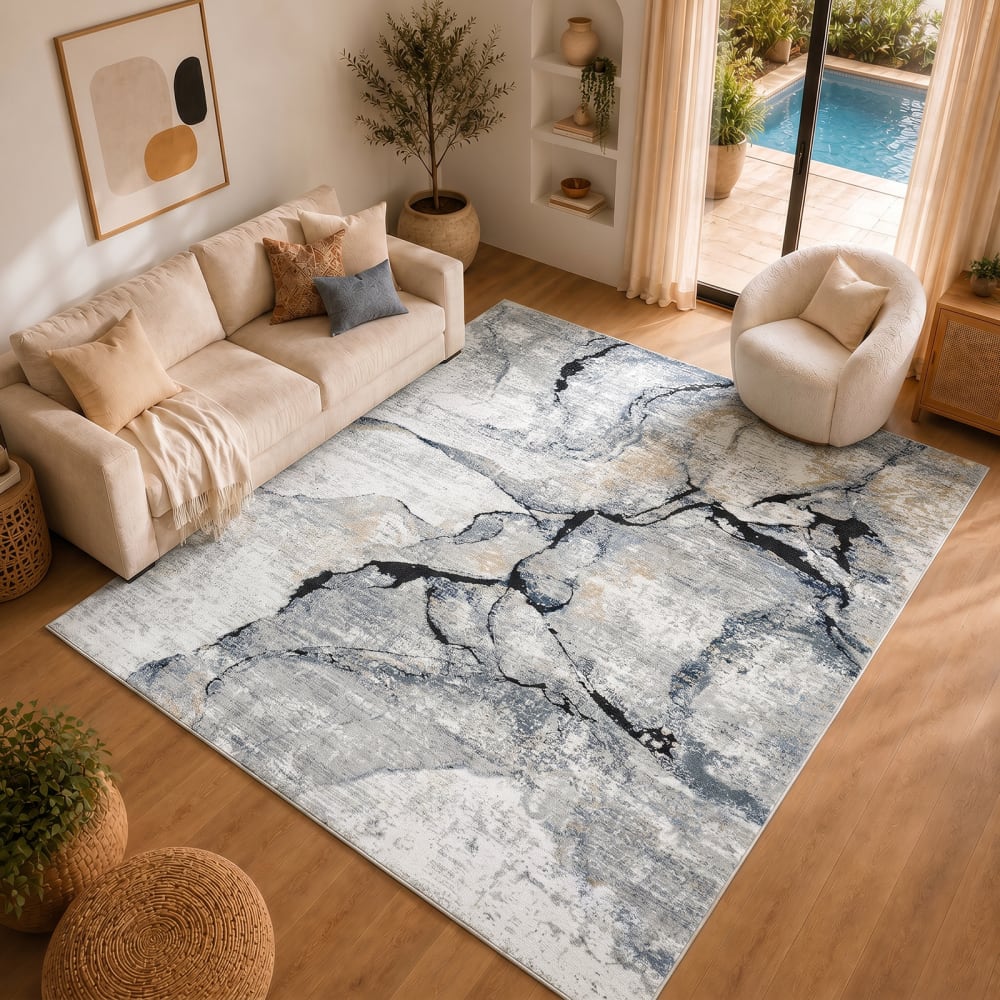 Tapis abstrait moderne ivoire/gris 120x170 — vue 3