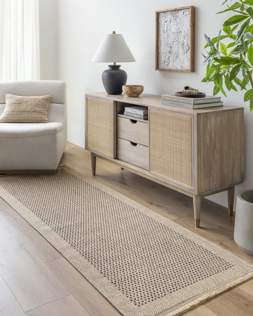 Tappeto esterno/interno aspetto di juta beige/nero 80x220 - Modello Contemporaneo - Beige - Öko-Tex Zertifikat - PVC - Cloruro di polivinile