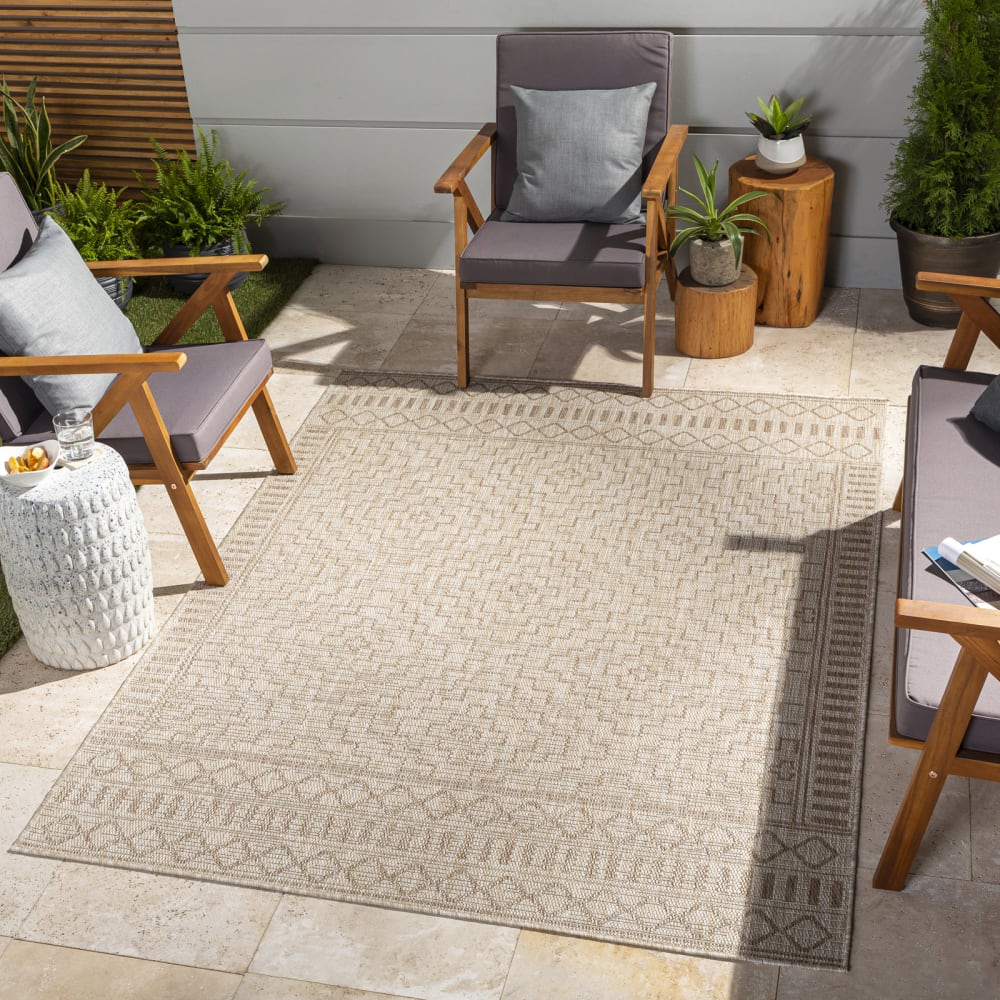 Alfombra exterior/interior efecto yute beige/marfil 160x213