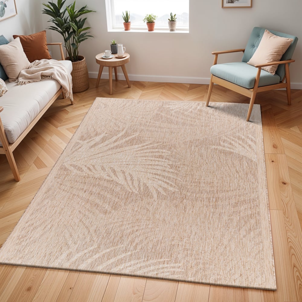 Alfombra exterior/interior efecto yute beige/marfil 200x275