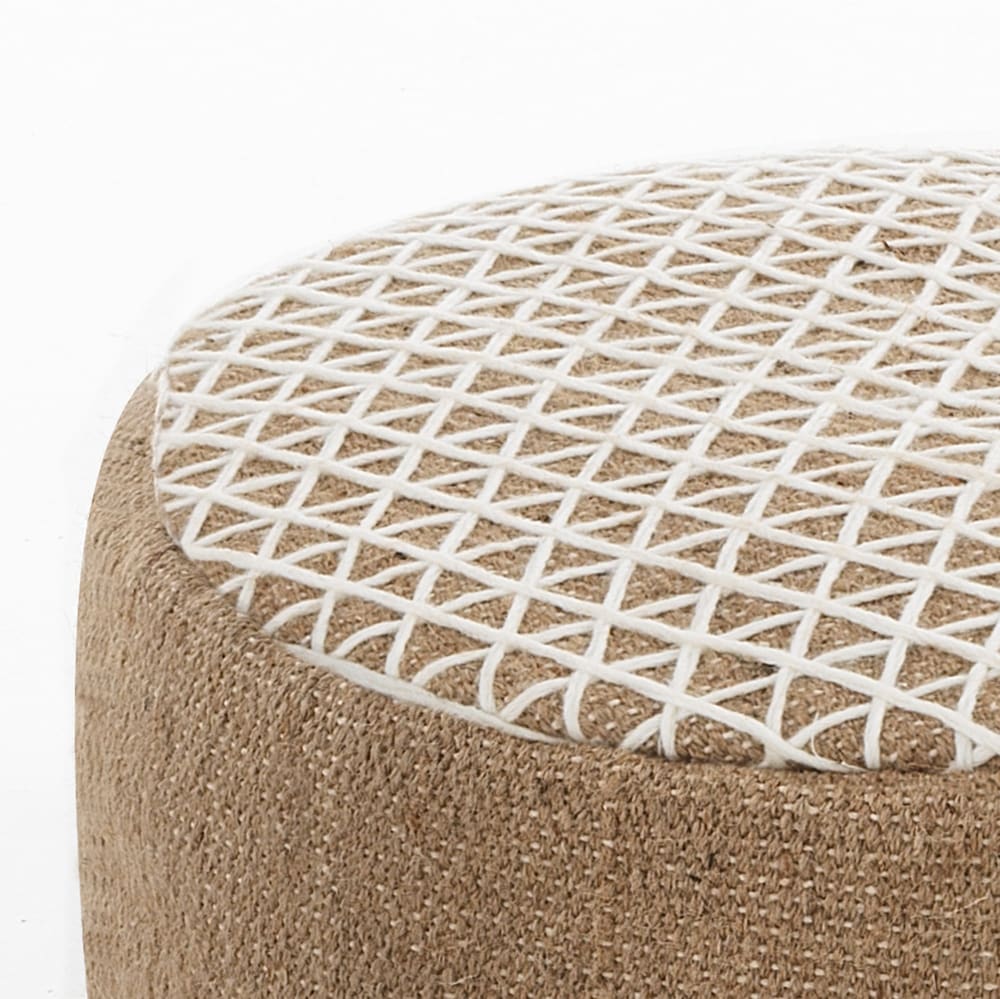 Pouf rotondo non sfoderabile in cotone beige - ORESTELUCHETTA