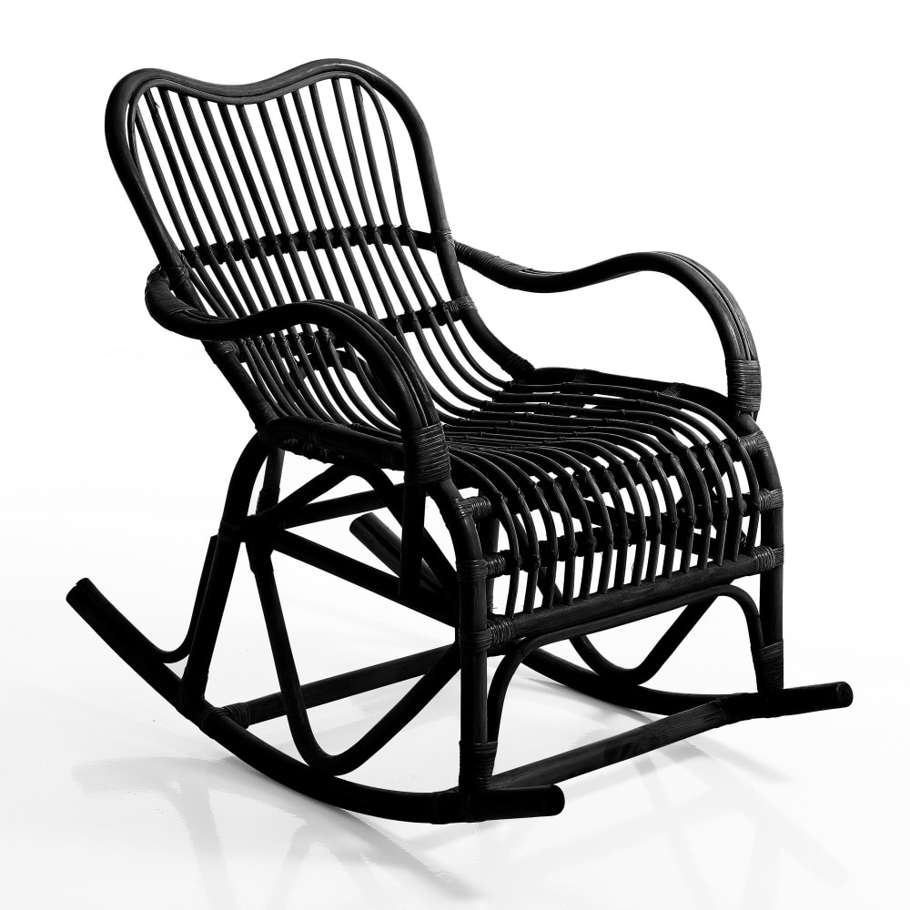 Sedia a dondolo in rattan nero per esterno - Rattan