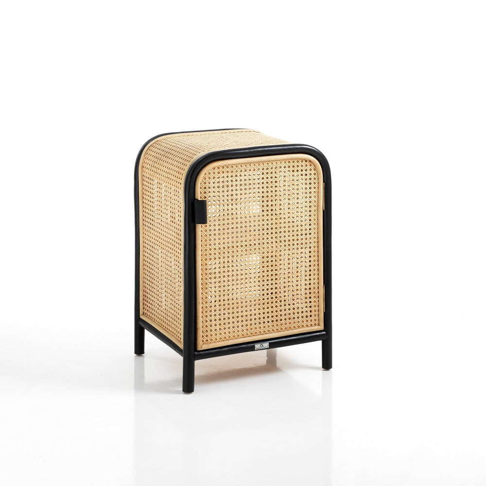 ORESTELUCHETTA Schwarzer Rattanschrank mit 2 Ablagen Schwarz Rattan