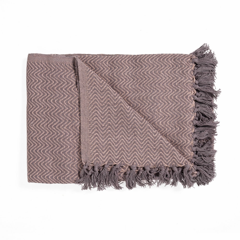 Plaid in cotone grigio e rosa cm. 135 x 190 - Cotone