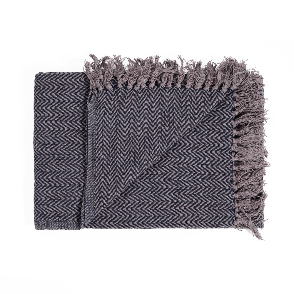 Plaid in cotone grigio e blu cm. 135 x 190 - Cotone