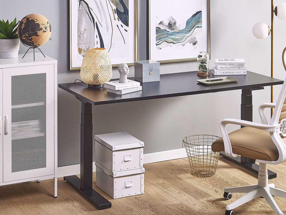 Bureau réglable électrique noir 160 x 72 cm