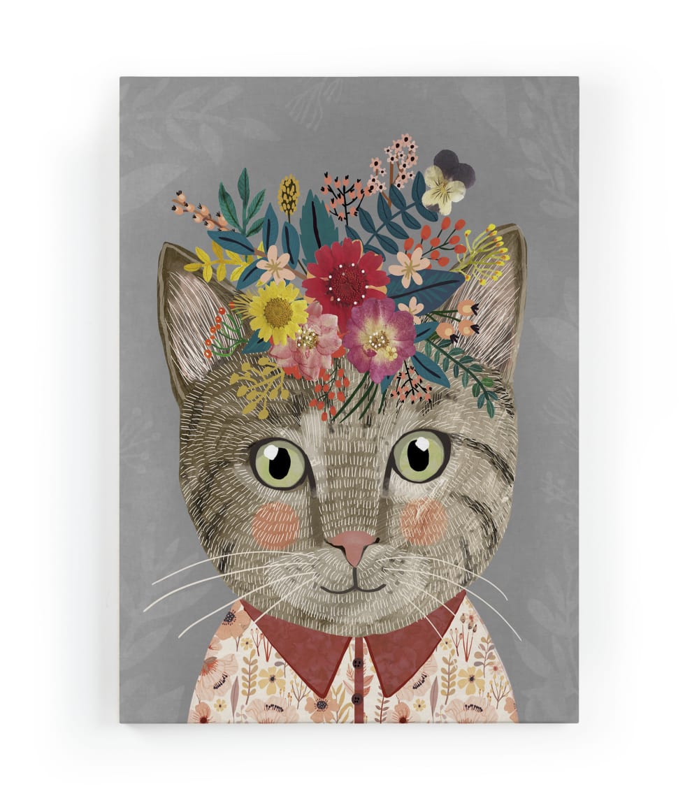 Lienzo 60x40 impresión Gato floral
