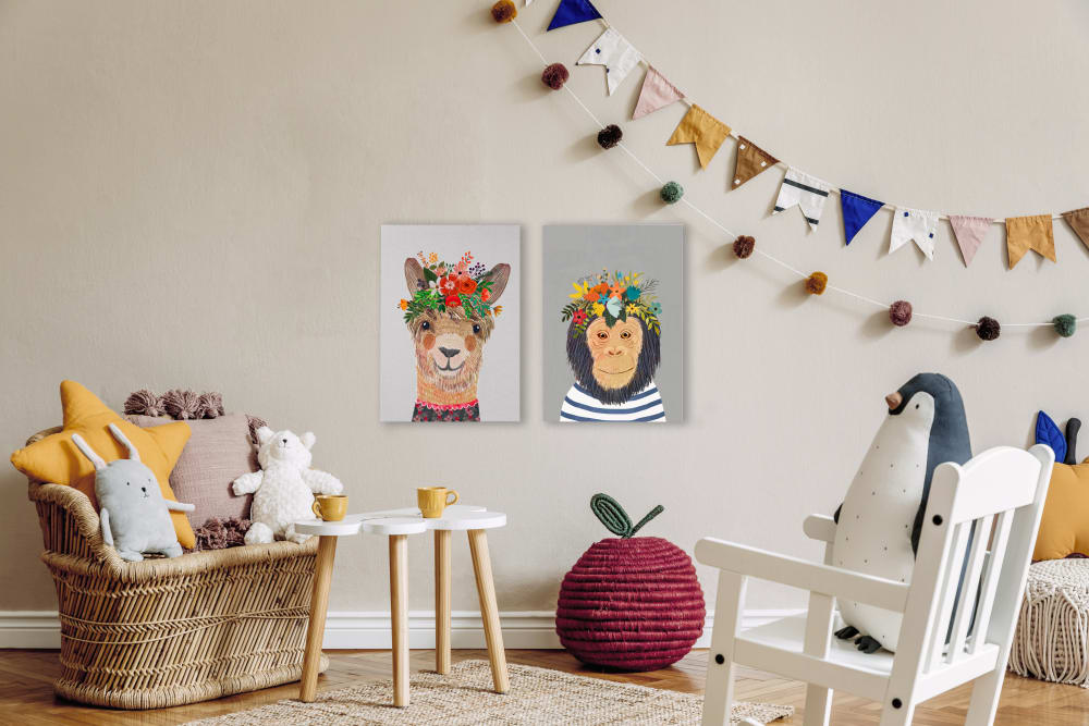 Peinture sur toile 60x40 Imprimé Singe Florale - Maisons du Monde