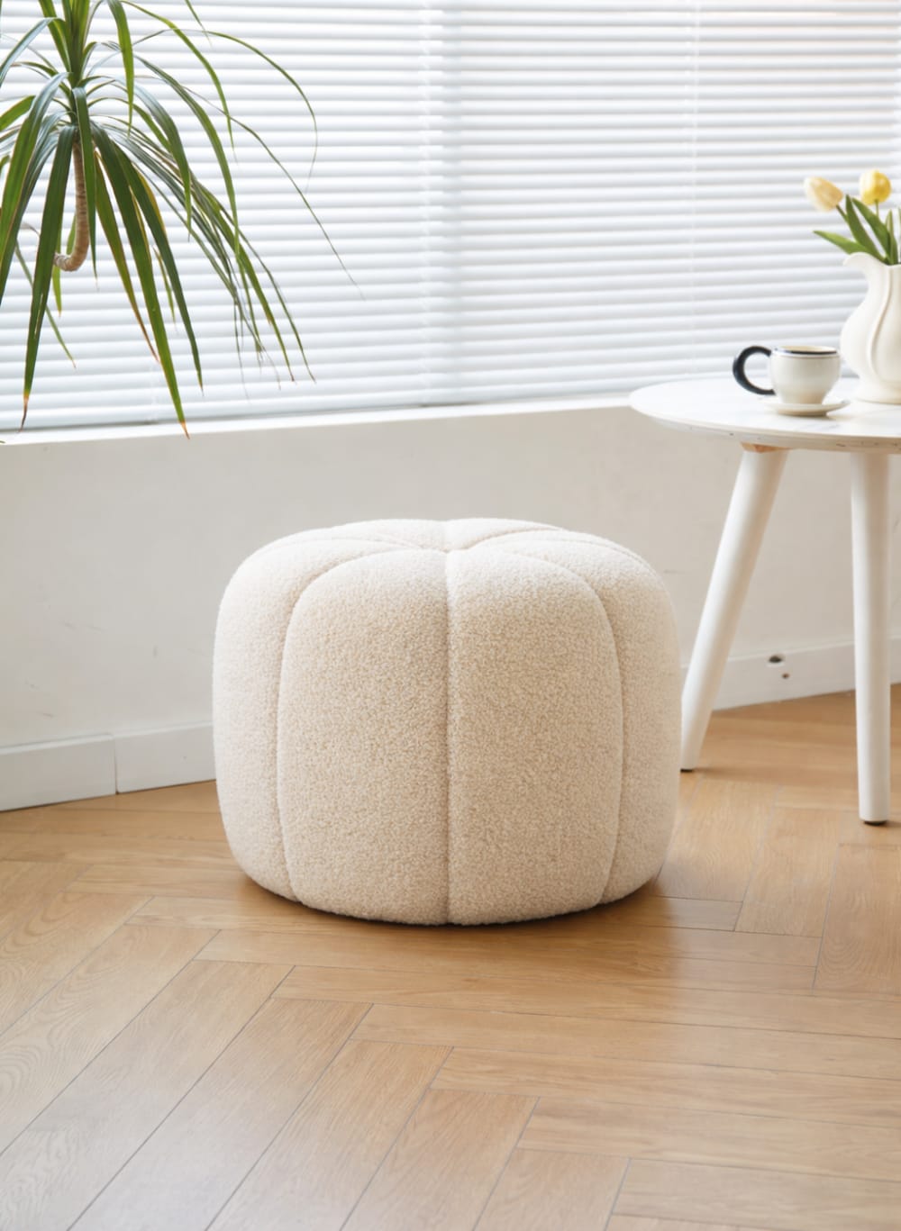 Pouf in bouclé bianco - Bianco - Öko-Tex Zertifikat - Lana