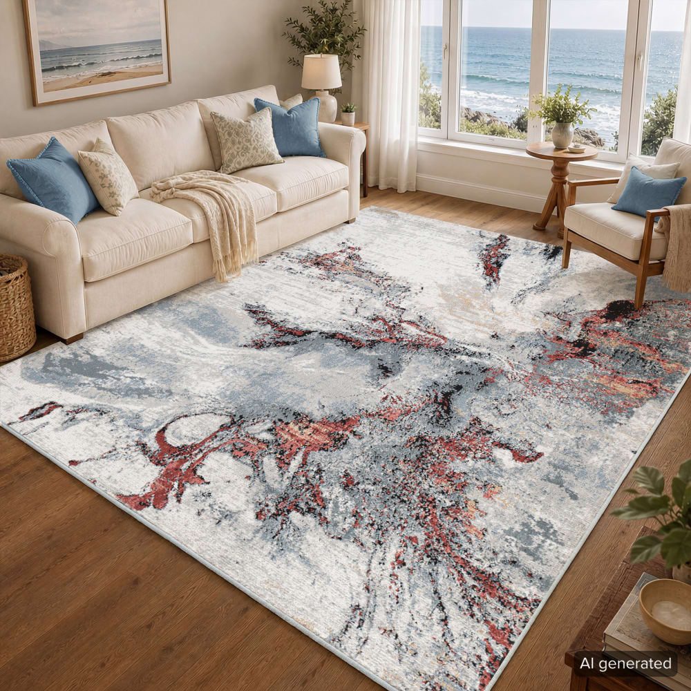 Tapis abstrait moderne gris/rouge 200x275 — vue 3