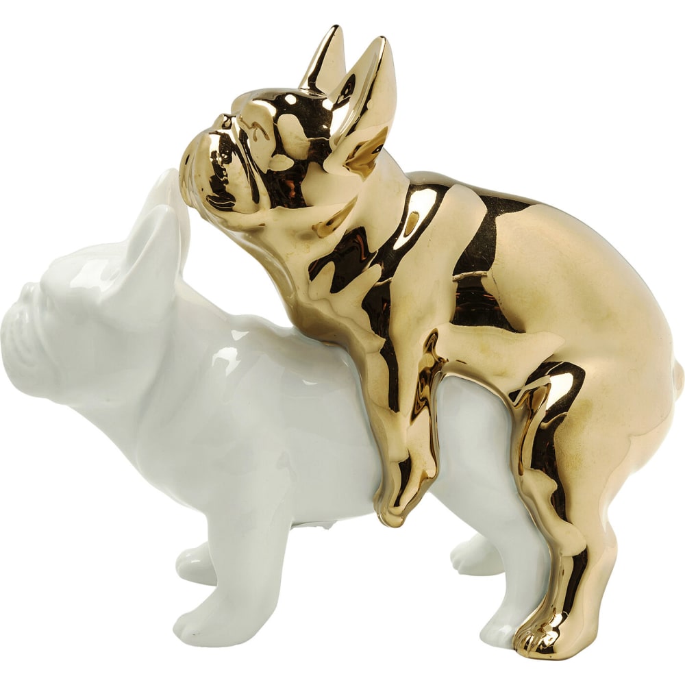 Kare Design Dekofigur Love Dogs in Weiß und Gold aus Porzellan Gold Porzellan