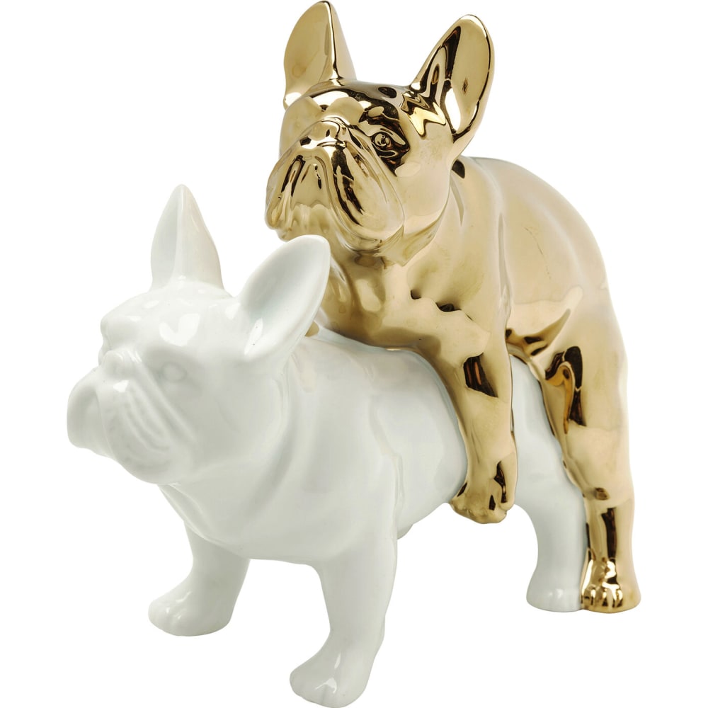 Dekofigur Love Dogs in Weiß und Gold aus Porzellan - Maisons Du
