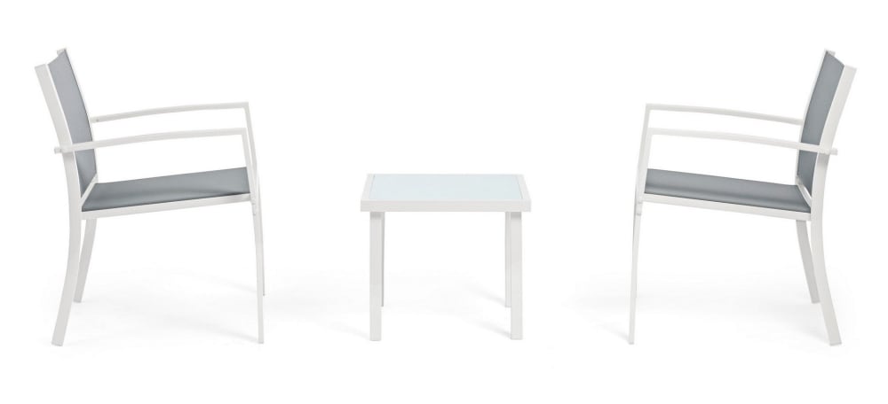 Set da giardino tavolo e 2 sedie in acciaio bianco e grigio -