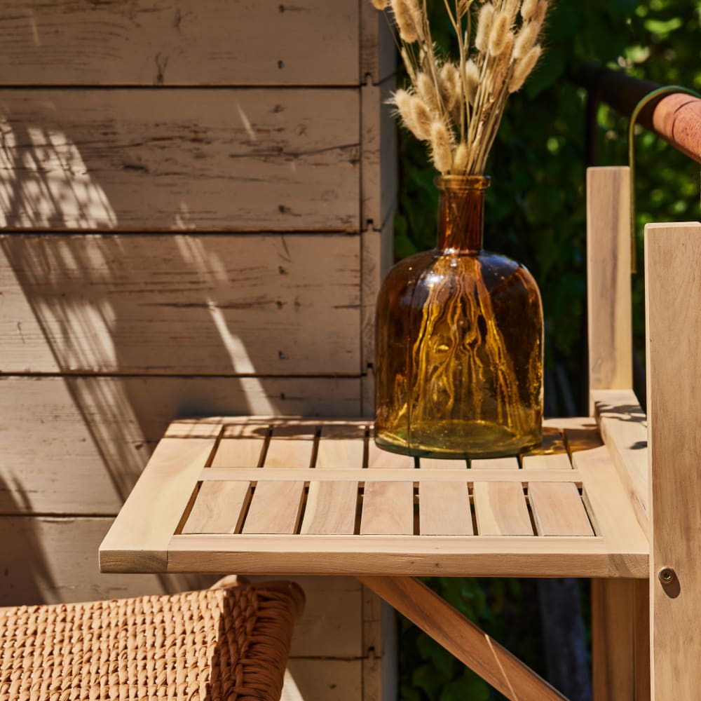 Tavolo da balcone ringhiera pieghevole di colore legno chiaro