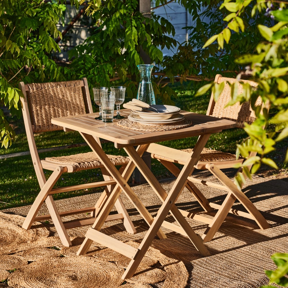 Table à manger pliante de jardin 70x70 cm couleur claire bois