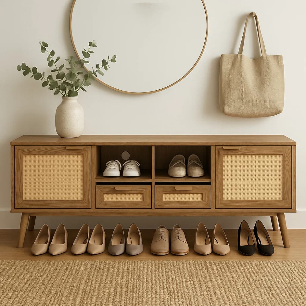 Scarpiera in legno e canna Elegante stile scandinavo - Urban