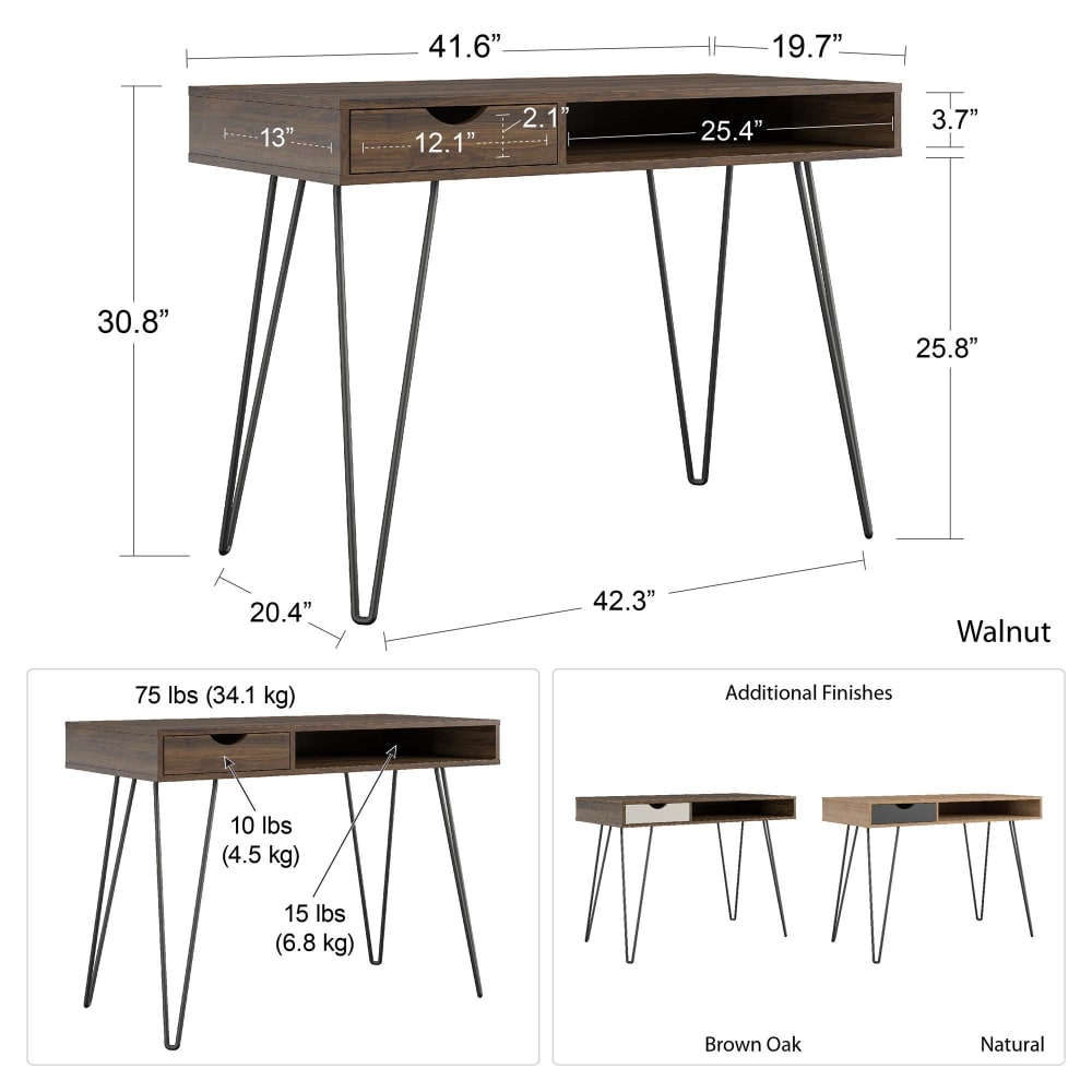 Schreibtisch mit 1 Schublade in Holzoptik, natur - Maisons Du