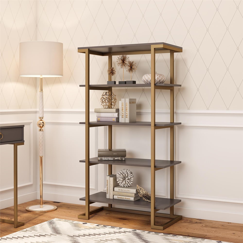 DOREL HOME Das Camila 5 Fächer Bücherregal ist eine raffinierte Ergänzung für Ihren Arbeitsbereich. Grau