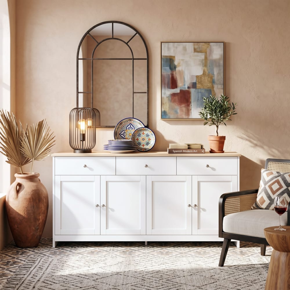Urban Meuble Weißer Konsolentisch aus Holz mit 4 Türen und 3 Schubladen style modern Weiß Spanplatte