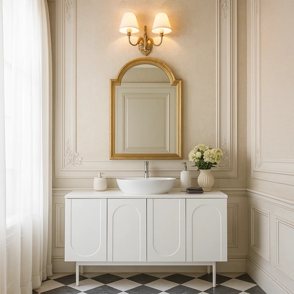 Mobile lavabo da bagno bianco con ante intagliate - Urban Meuble