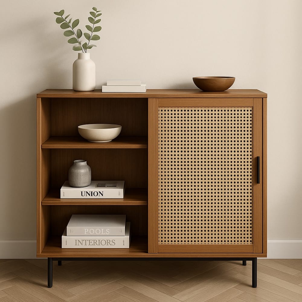 Meuble de rangement d’entrée en bois avec étagères