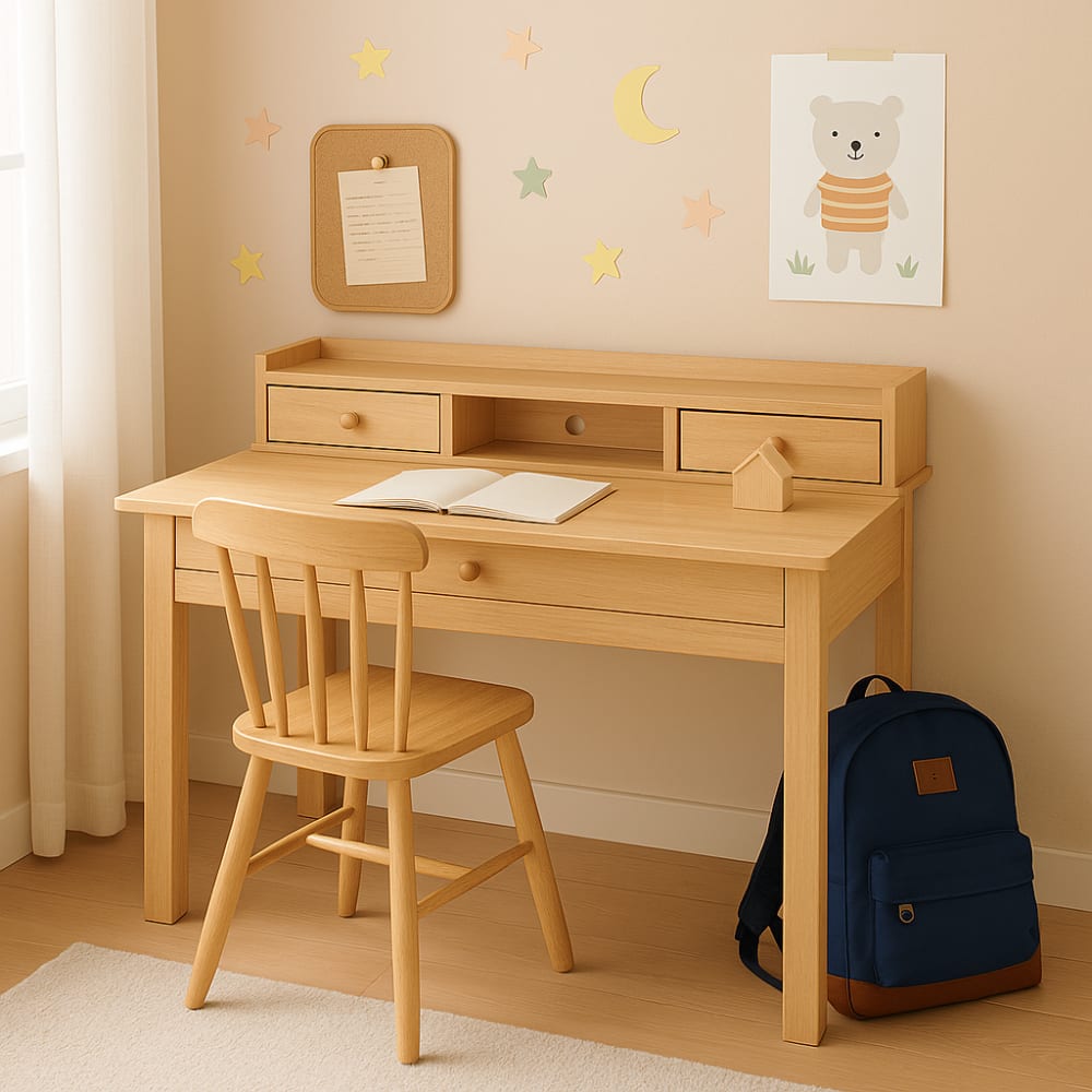 Bureau scandinave effet bois avec tiroirs rangement
