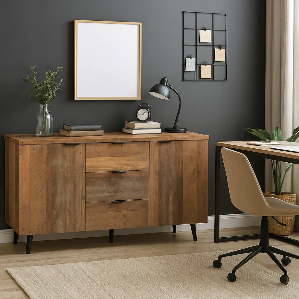 Mueble de oficina de madera con 2 puertas y 3 cajones. - Maisons du Monde