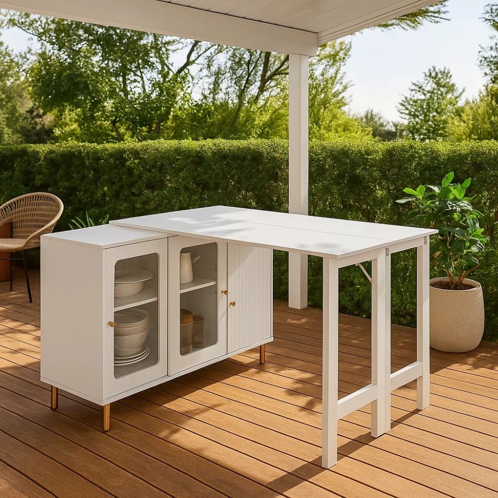Mesa de exterior blanca con almacenamiento integrado - Maisons du Monde