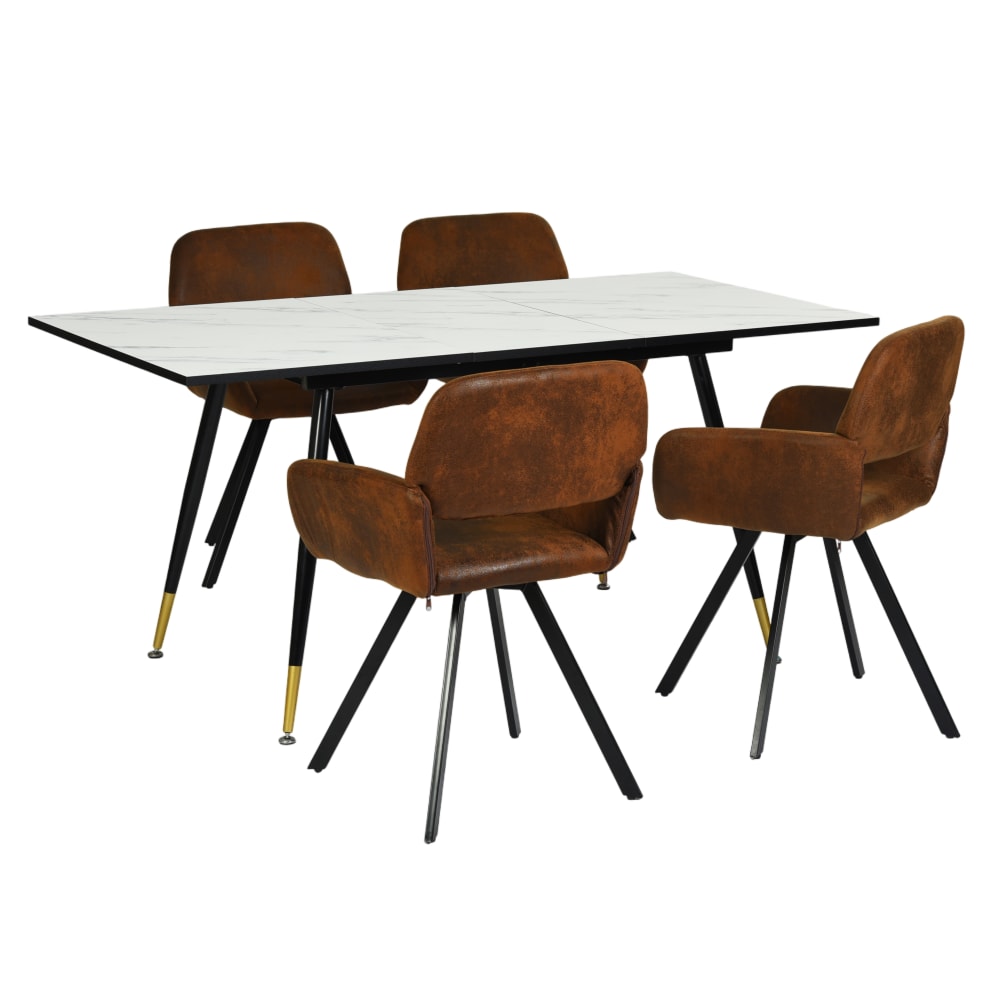 Table marbre extensible + 4 chaises pivotantes vintage marron